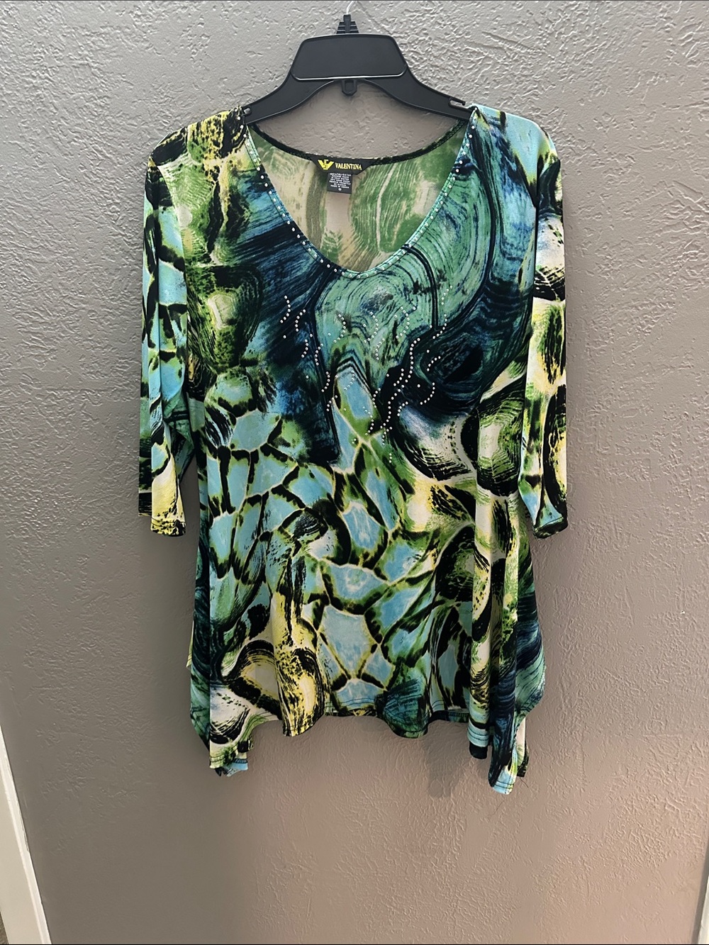 Valentina Green & Blue Abstract V-Neck Tunic